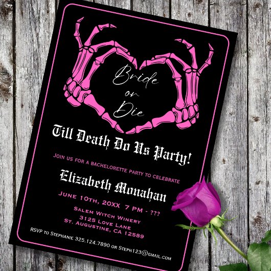 Gothic Skeleton Pink Bride oder Die Bachelorette Einladung
