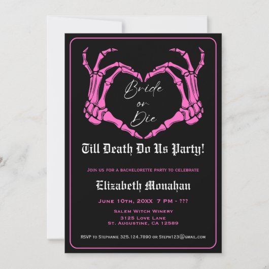 Gothic Skeleton Pink Bride oder Die Bachelorette Einladung (Vorderseite)