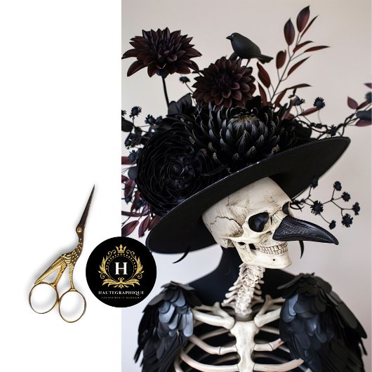 Gothic Skeleton Raven Feathers Floral Decoupage Seidenpapier