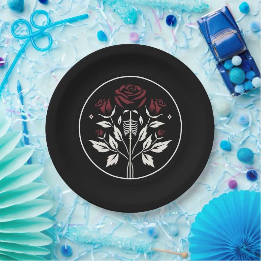 Gothic Skeleton Rib Rose Schwarz Elegante Hochzeit Pappteller (Party)