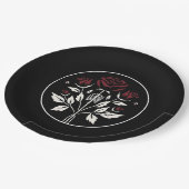 Gothic Skeleton Rib Rose Schwarz Elegante Hochzeit Pappteller (Schrägansicht)