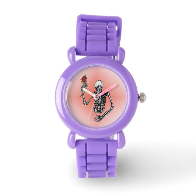 Gothic Skeleton Single Rote Rose Armbanduhr (Vorderseite)