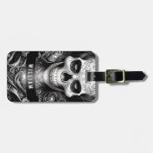 Gothic Skeleton Skull Black and White Name Gepäckanhänger (Vorderseite horizontal)