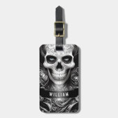 Gothic Skeleton Skull Black and White Name Gepäckanhänger (Vorderseite vertikal)