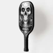 Gothic Skeleton Skull Black & White Name Pickleball Schläger (Links)
