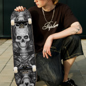 Gothic Skeleton Skull Black & White Skateboard