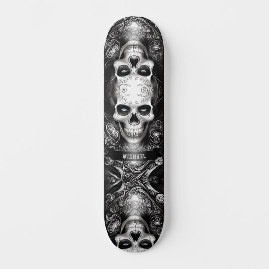 Gothic Skeleton Skull Black & White Skateboard (Vorderseite)