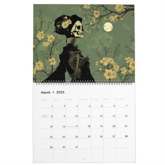 Gothic Skeleton Skull Fantasy 2025 Kalender (Mär 2026)