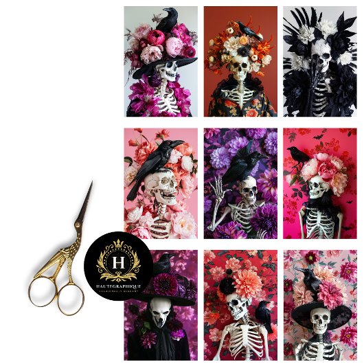 Gothic Skeleton Skull Junk Journal Decoupage Seidenpapier