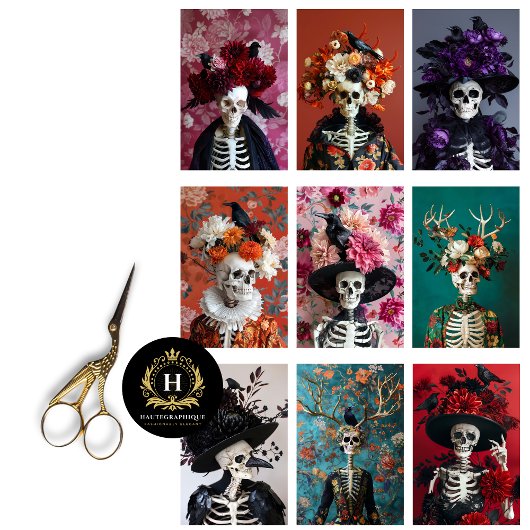 Gothic Skeleton Skull Junk Journal Decoupage Seidenpapier