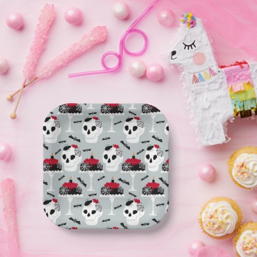 Gothic Skeleton Skull Party Tortenschwänze Pappteller (Party)