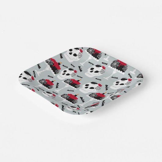 Gothic Skeleton Skull Party Tortenschwänze Pappteller (Gewinkelt)