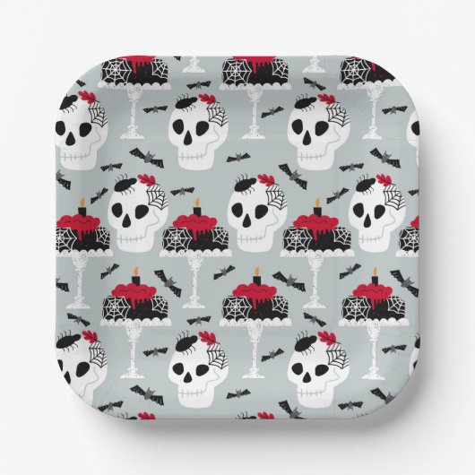 Gothic Skeleton Skull Party Tortenschwänze Pappteller (Vorderseite)