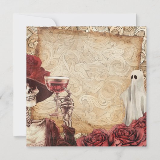 Gothic Skeleton und Ghost Viktorianisch Halloween Einladung (Rückseite)