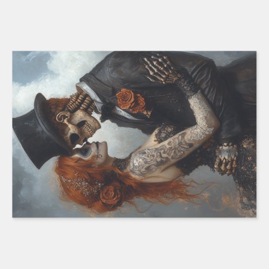 Gothic Skeleton Vorschlag, Hochzeit, Flitterwochen Geschenkpapier Set (Vorderseite)