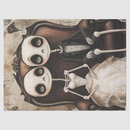 Gothic Skeleton Wedding Halloween Decoup Seidenpapier (Vorderseite)