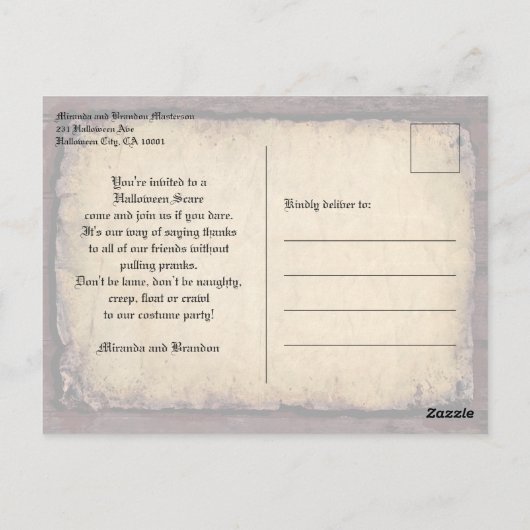 Gothic Skeletons Fledermäuse Halloween-Party laden Postkarte (Rückseite)