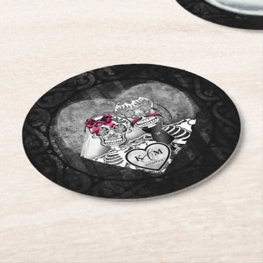Gothic Skeletons Wedding Burgundy ID866 Runder Pappuntersetzer (Angewinkelt)