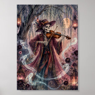 Gothic-Skelett-Geiger Kunst Verzauberter Weidenmon Poster