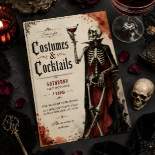 Gothic Skelett-Kostüme & Cocktails Halloween Einladung