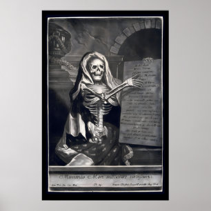 Gothic-Skelett-Mezzotinto-Druck 18. Jahrhundert Poster