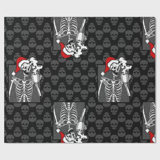 Gothic-Skelett mit schwarzem Weihnachtskaffee, rot Geschenkpapier (Flach)