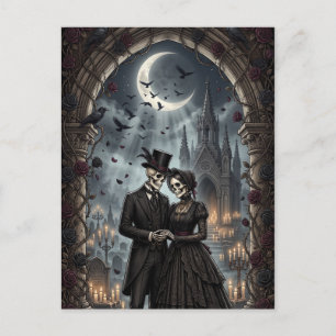 Gothic Skelett-Paar Dark Romance Rosen  Postkarte