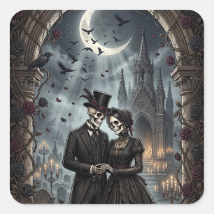 Gothic Skelett-Paar Dark Romance Rosen Quadratischer Aufkleber