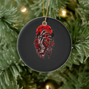 Gothic Skeletthände rote Rosen Halloween Horror D Keramik Ornament