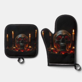 Gothic Skull Altar Halloween Oven Mitt Set