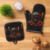 Gothic Skull Altar Halloween Oven Mitt Set (Oben Unten)