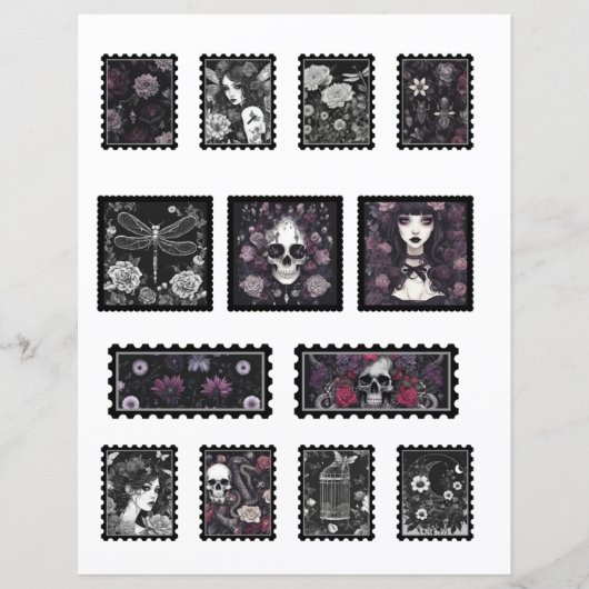 Gothic Skull and Bugs Scrapbook Ephemera Briefmark (Vorderseite)