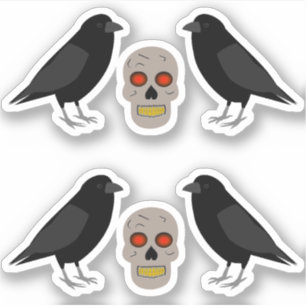 Gothic Skull and Guardian Ravens Halloween Aufkleber