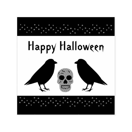 Gothic Skull and Guardian Ravens Halloween Custom Permastempel (Design)