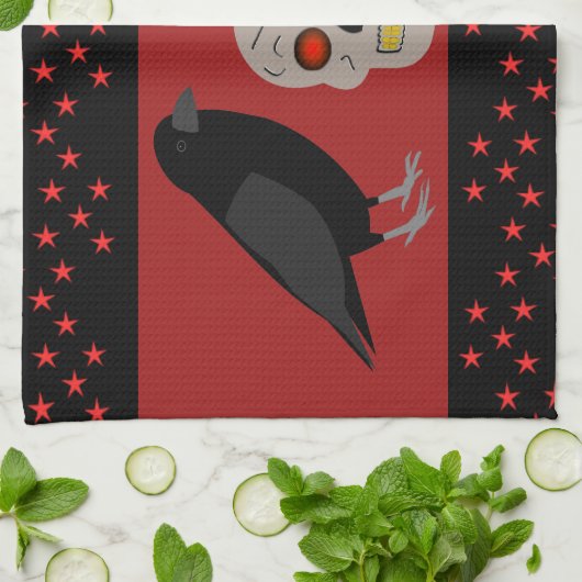 Gothic Skull and Guardian Ravens Halloween Geschirrtuch (Gefaltet)