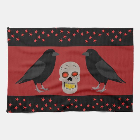Gothic Skull and Guardian Ravens Halloween Geschirrtuch (Horizontal)