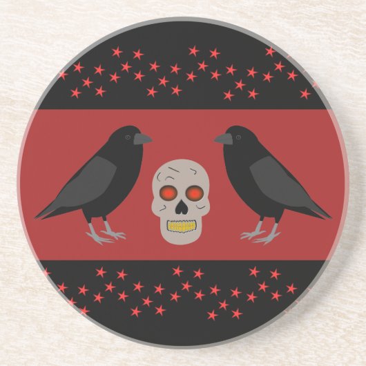 Gothic Skull and Guardian Ravens Halloween Getränkeuntersetzer (Vorne)