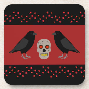 Gothic Skull and Guardian Ravens Halloween Getränkeuntersetzer