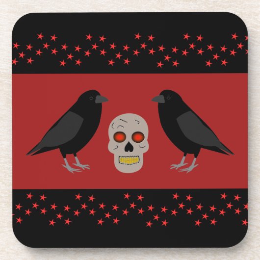 Gothic Skull and Guardian Ravens Halloween Getränkeuntersetzer (Vorderseite)