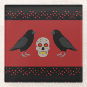Gothic Skull and Guardian Ravens Halloween Glasuntersetzer