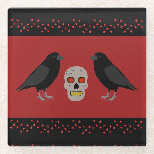 Gothic Skull and Guardian Ravens Halloween Glasuntersetzer (Vorderseite)
