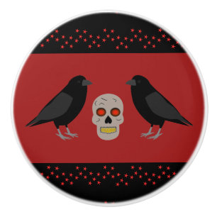 Gothic Skull and Guardian Ravens Halloween Keramikknauf