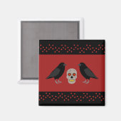Gothic Skull and Guardian Ravens Halloween Magnet (Vorderseite/Rückseite)
