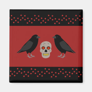 Gothic Skull and Guardian Ravens Halloween Magnet
