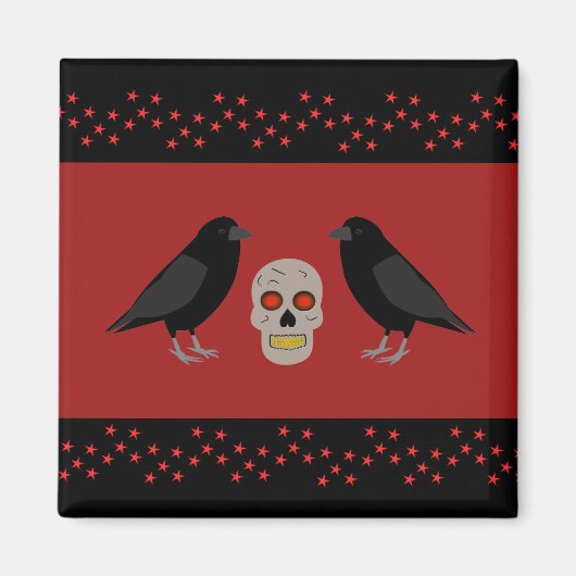Gothic Skull and Guardian Ravens Halloween Magnet (Vorne)