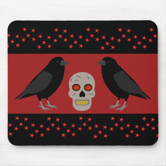 Gothic Skull and Guardian Ravens Halloween Mousepad (Vorne)