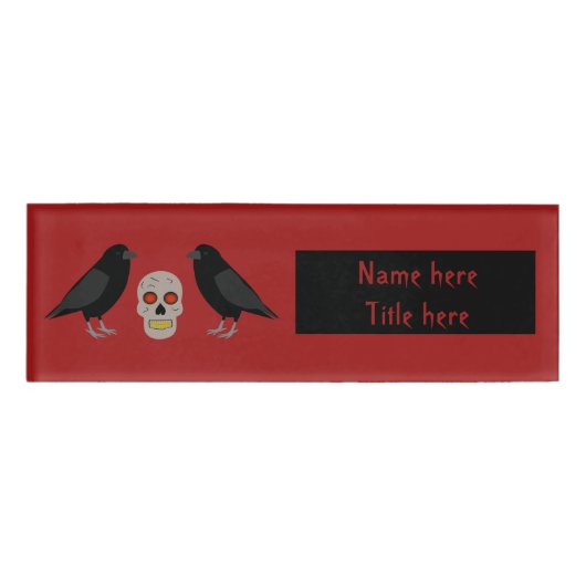 Gothic Skull and Guardian Ravens Halloween Namenschild (Vorderseite)