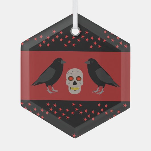 Gothic Skull and Guardian Ravens Halloween Ornament Aus Glas (Vorderseite)