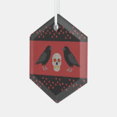 Gothic Skull and Guardian Ravens Halloween Ornament Aus Glas (Vorderseite Links)