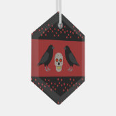 Gothic Skull and Guardian Ravens Halloween Ornament Aus Glas (Vorderseite Rechts)